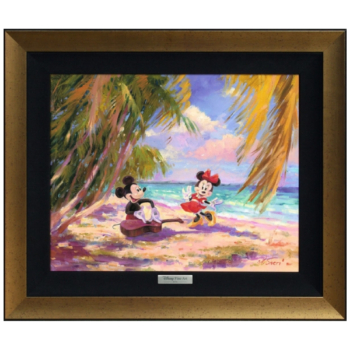 PALM TREES AND ISLAND BREEZE 22Hx26W Disney Fine Wall Art Mickey and Minnie Silver Series by Irene Sheri