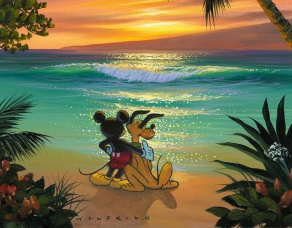 Best Friends 16Hx20W Disney MICKEY and PLUTO Fine Wall Art by Walfrido Garcia